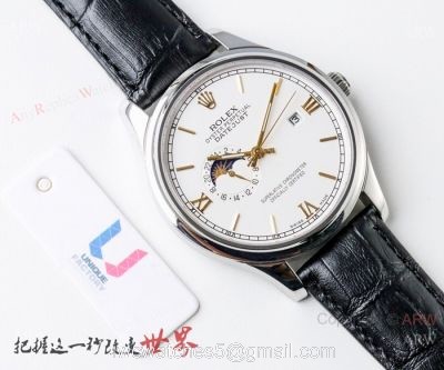 Swiss 8217 Rolex Datejust Moonphase replica Watch White Dial Gold Sticks 1