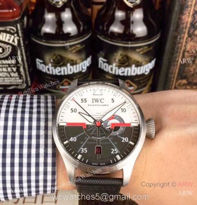 Swiss Replica IWC Pilots Top Gun SS Black Leather Strap Watch 1