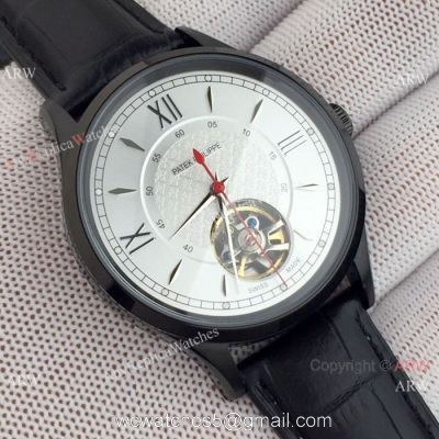 Copy Patek Philippe Tourbillon Men Watch Black Case Red Hand 1