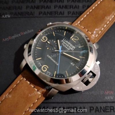 Copy Panerai Luminor FLYBACK SS Brown Leather Band Watch PAM524 1