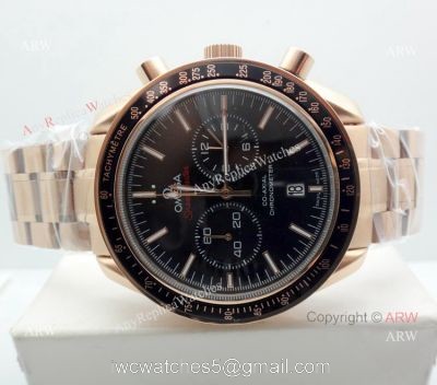 Copy Omega Speedmaster Rose Gold Black Chronograph Watch 45mm 1
