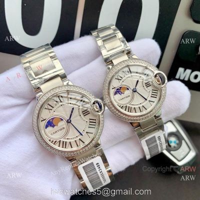 Copy Cartier Ballon Bleu Moon phase Diamond Watch Quartz Movement 1