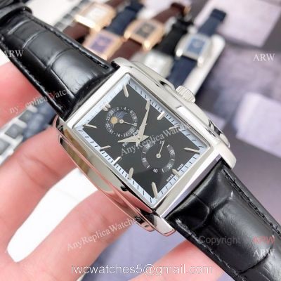 Patek Philippe Gondolo Moonphase Mens Watch SS Black Leather Strap 1
