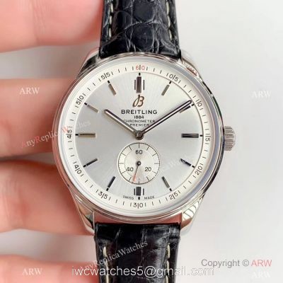 Swiss ETA Breitling Premier Replica Watch Silver Dial Black Leather Strap 1
