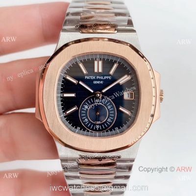 Swiss Grade One Copy Patek Philippe Nautilus watch 2-Tone Rose Gold Blue Dial 1