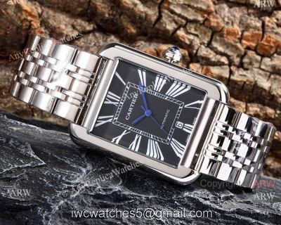 Replica Cartier Tank Solo Stainless Steel Black Roman Dial Watch Automatic 1