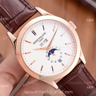 Patek Philippe Perpetual Calendar Rose Gold Case with Brown Leather Strap Watch 1
