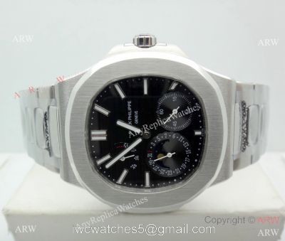 Copy Patek Philippe Nautilus Power Reserve Watch Stainless Steel Black 40mm 1