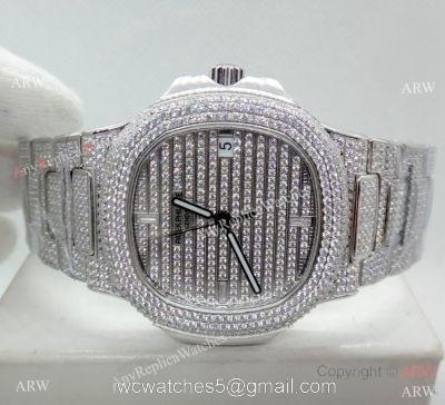 Swiss Grade Copy Patek Philippe Nautilus Jumbo Cal 324 Watch Stainless Steel Iced Out 1