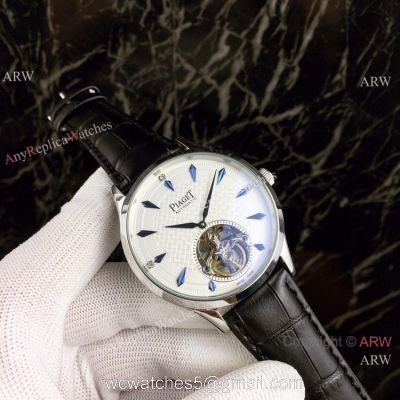 Piaget Polo Tourbillon Copy Watches White Dial Black Leather Strap 1