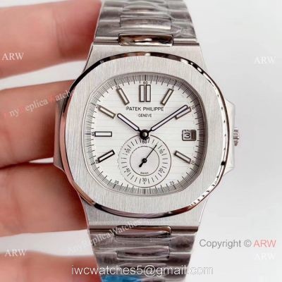 Super Replica Patek Philippe Nautilus Stainless steel White Face Watch Swiss Copy 1