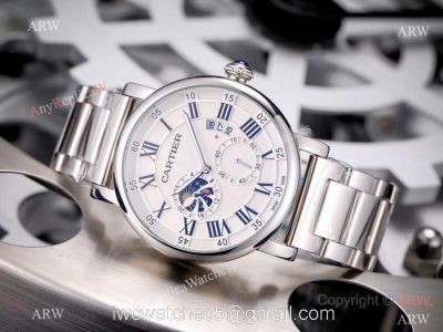 Copy Cartier Rotonde De Stainless Steel White Dial 42mm Watch 1