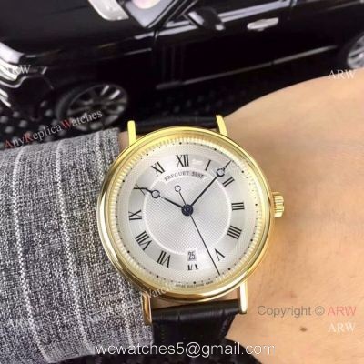 Copy Breguet Classique Date 42mm Men Watch Yellow Gold Silver Dial 1
