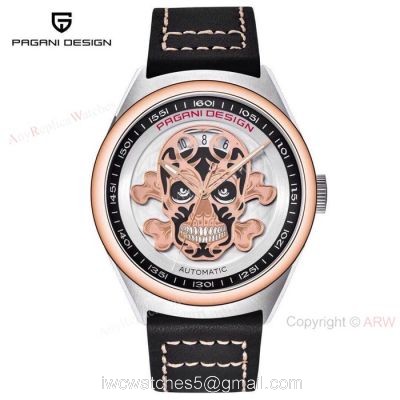 Replica Pagani Design Rose Gold Bezel Skeleton Skull Face Watch 1