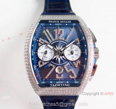 Swiss Clone Franck Muller Vanguard Yachting Blue Dial diamond Watch 7750 Movement 1