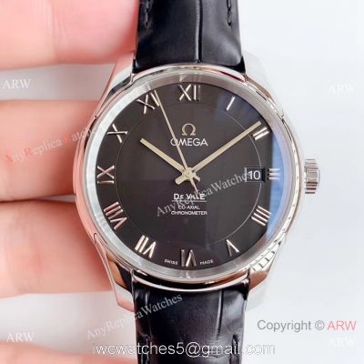 VS Factory Replica Omega De Ville Co-Axial Swiss 8500 Watch SS Black Leather Band 1