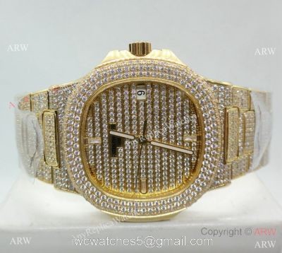 Swiss Replica Patek Philippe Nautilus Jumbo Gold Iced Out Watch 39.5mm 1