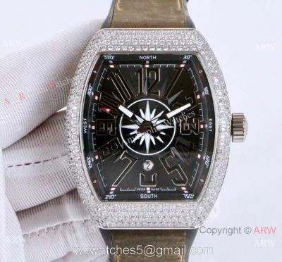 Franck Muller Vanguard Replica Watch SS Iced Out Gray Dial 1