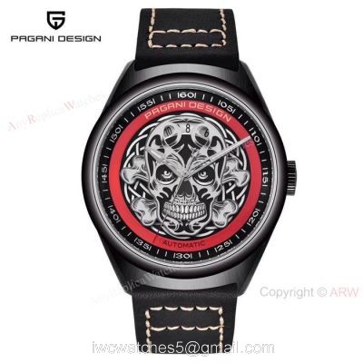 New Replica Pagani Design Black PVD Skeleton Skull Men Watch 1