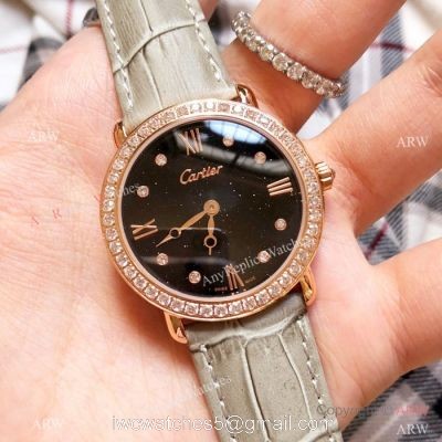 Copy Cartier Rose Gold Black Dial Watch 33mm Ladies 1