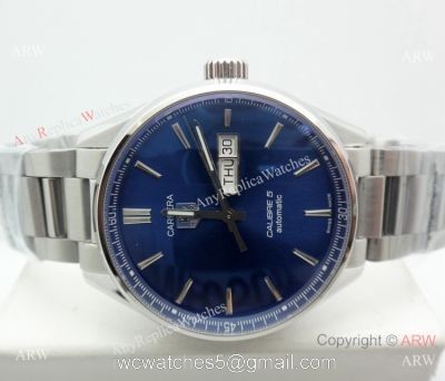 Swiss Replica Tag Heuer Carrera Calibre 5 Stainless Steel Blue Dial Watch 1