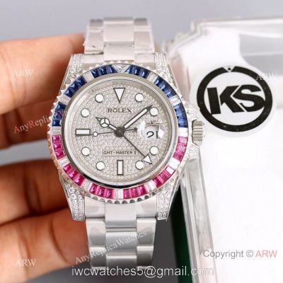 Swiss Grade 1 Copy Rolex GMT Master 2 Rainbow Bezel KSF 316L Stainless Steel Watch 40mm 1