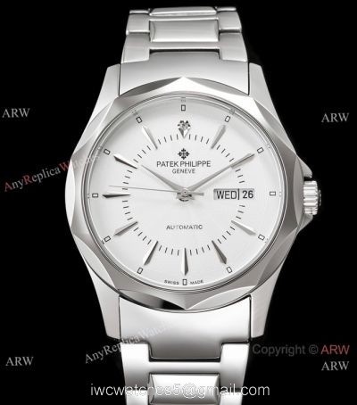 Newest Fake Patek Philippe Geneve 904L Silver Steel White Dial Watch 1