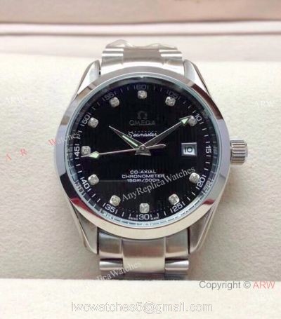Copy Omega Seamaster 39mm Watch Black Dial Diamond Marker 1