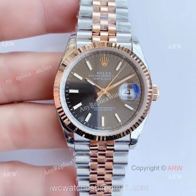 EW factory Replica Rolex Datejust 2T Rose Gold Grey Dial Watch 36MM 1