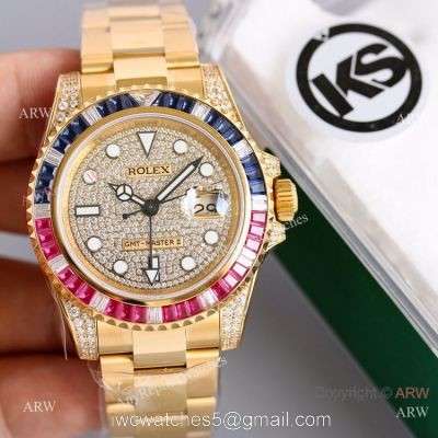 Swiss Grade 1 Replica Rolex GMT Master 2 Rainbow Yellow Gold Watch KSF Eta2836 1
