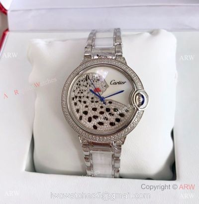 Copy Cartier Ballon Bleu SS Diamond Leopard Watch Swiss Quality 1