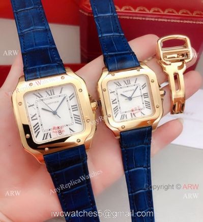 2019 Replica Cartier Santos de Lovers Watch Blue Leather Strap 1