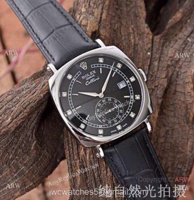 New Copy Rolex Geneve Cellini Black Dial Black Leather Strap Watches 1