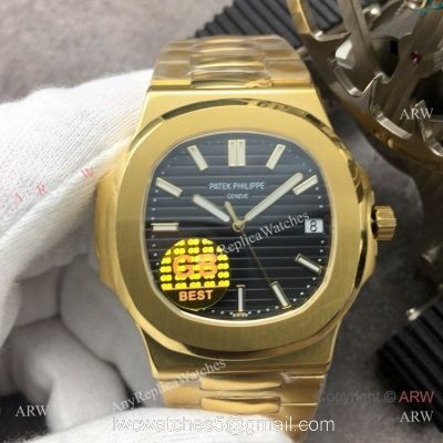Grade 1A Replica Patek Philippe Nautilus GB Factory Cal.324 Yellow Gold Black Dial Watch 1