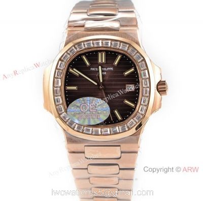 (OE)Swiss Copy Patek Philippe Nautilus 5713g Brown Dial Diamond Watch 40mm 1