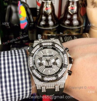 Royal Oak Offshore Diver AP Iced Out Replica Watch Silver Steel Case 1