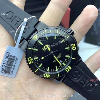 Swiss Fake Oris Aquis 43mm Watch Black and Yellow 1