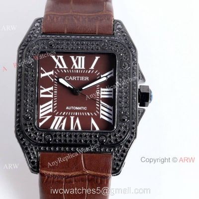 AAA Copy Cartier Santos De Iced Out Brown Dial Automatic Wrist 1