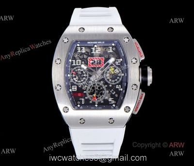 KV Factory Richard Mille RM 011 White Rubber Band Replica Watches For Men 1