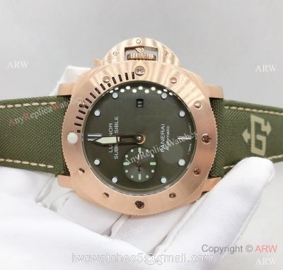 Copy Panerai Luminor Submersible Men Watch Green Face Green Leather Strap 1