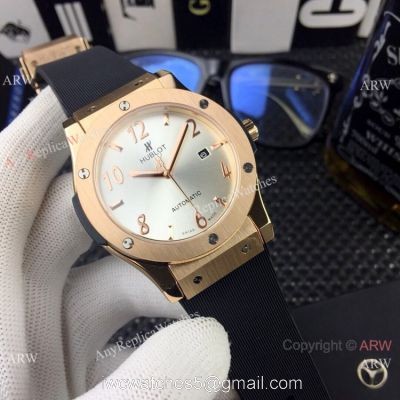 Replica Hublot Classic Fusion 43mm Watches Silver Dial Rose Gold 1