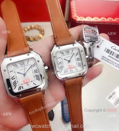 Buy Replica Cartier Santos de SS White Roman Dial Watch Quartz 1