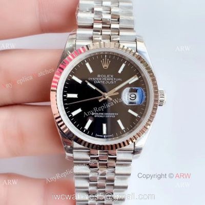 EW factory Copy Rolex Datejust 36mm Black Face SS Jubilee Band Watch 1