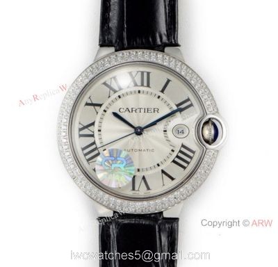 (CR) Ballon Bleu De Cartier Silver Dial Leather Strap 42mm Watch Swiss Grade 1 1