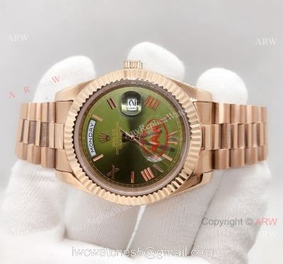 Copy Rolex Day Date 40mm Watch Green Dial Rose Gold President Band 1