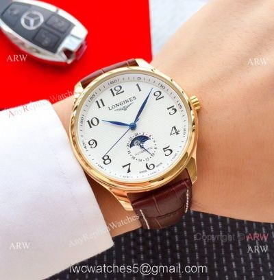 2019 Replica Longines Master Moon phase 40mm Watch Brown Leather Strap 1