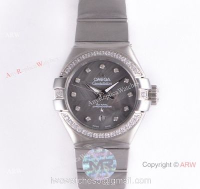 Swiss Replica Omega Constellation 316L Steel Grey Mop Dial Watch Lady 1
