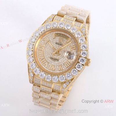 New Rolex Day-Date Gold Iced out Watch 43mm Best Chinese Replica Watches 1