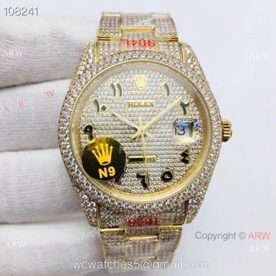 Swiss 2824 904L Rolex Datejust Iced Out Watch Fake Rolex with Diamond Bezel 1