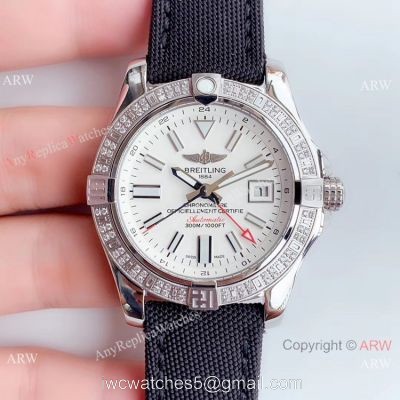 Noob V2 Breitling Avenger II GMT Swiss 2836 Watch White Face Diamond Bezel 1